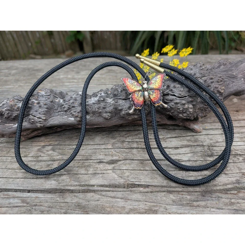 Handcrafted Stamped Metal Butterfly Bolo Tie, Butterfly Western Necklace